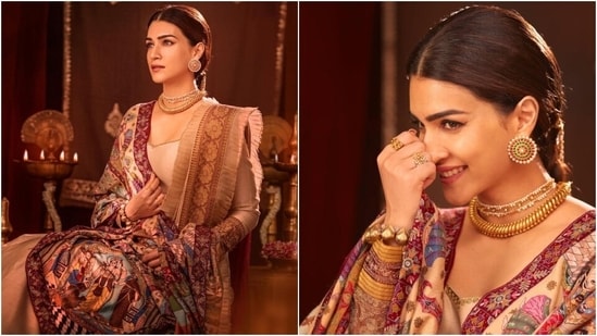 Kriti Sanon wears an anarkali and a shawl inspired by Ayodhya Tales to promote Adipurush. (Instagram)